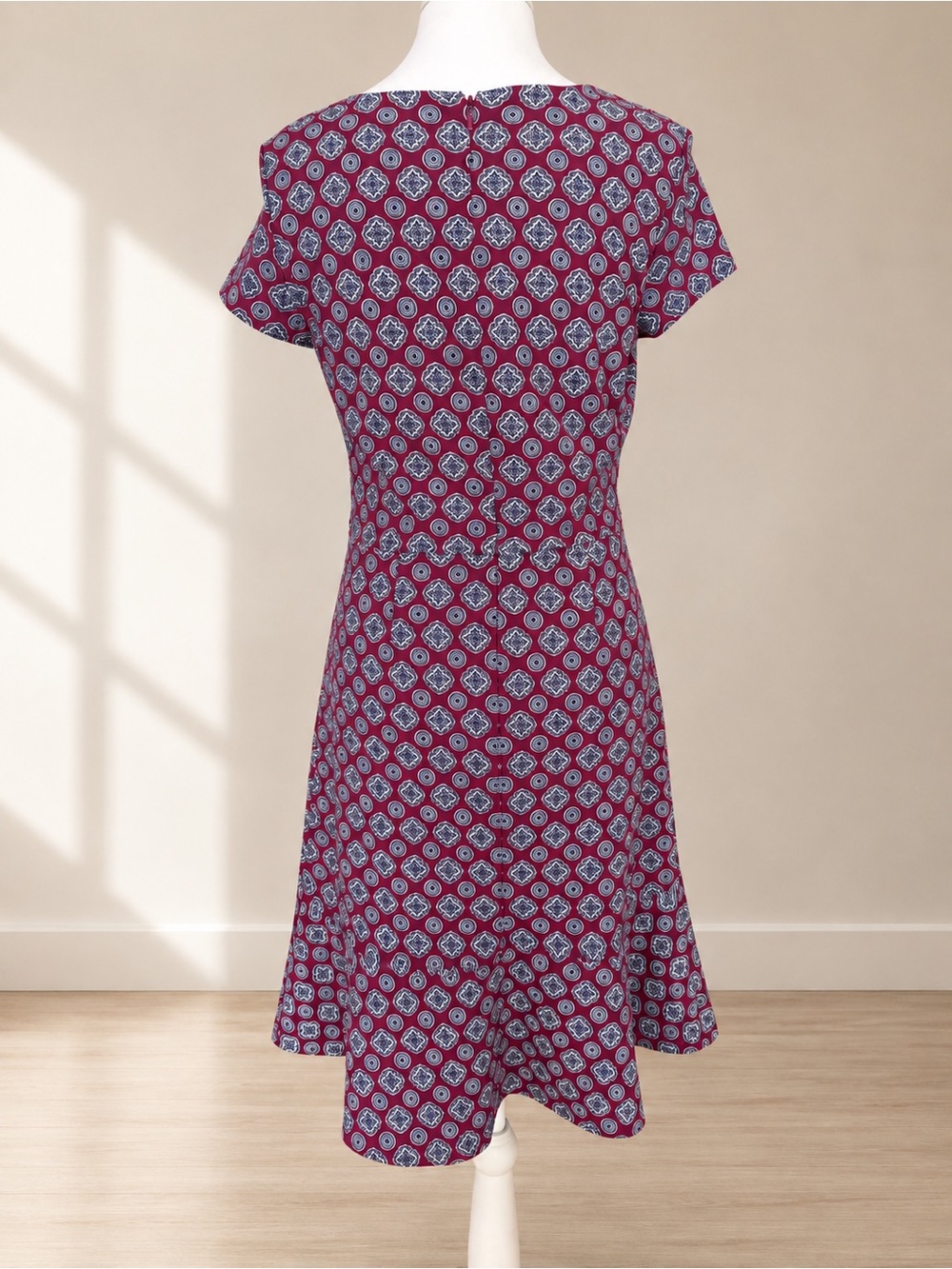 Banana Republic Berry Geometric Print V-Neck Fit & Flare Dress - Picture 4 of 8